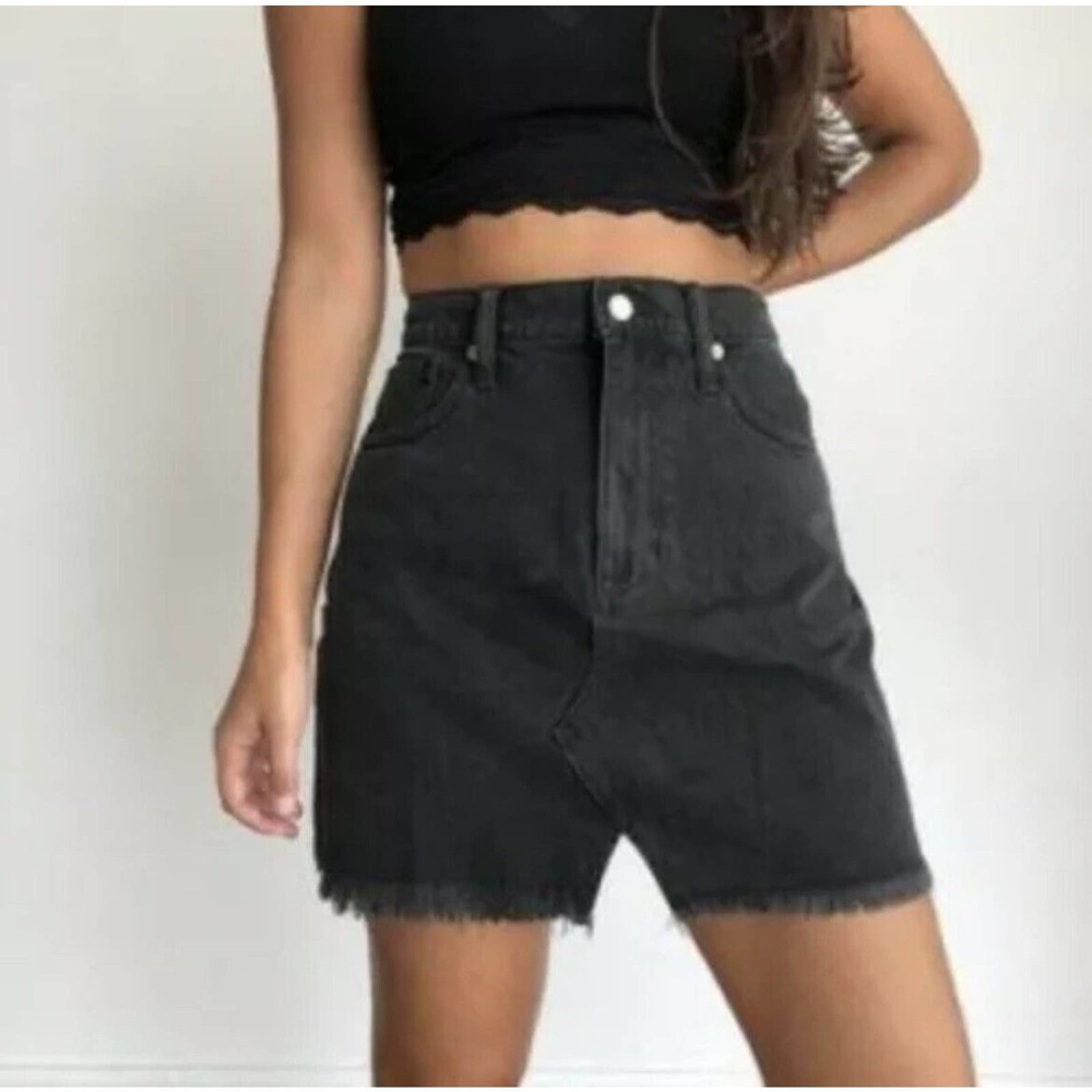 MADEWELL Skirt Womens Black Rigid A-Line Denim Mini Skirt In Lunar Wash Size 27